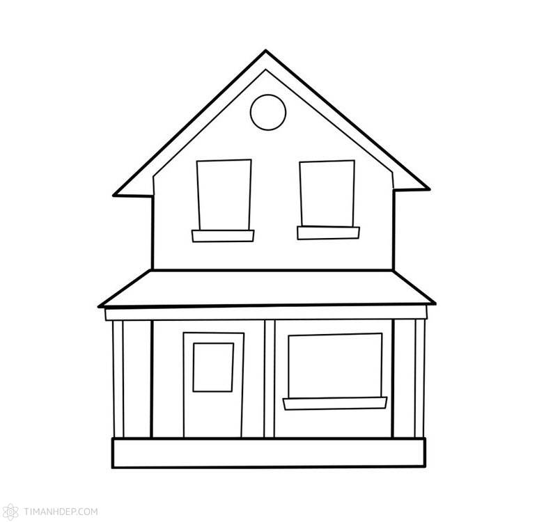 Mẫu tranh tô màu ngôi nhà đơn giản dễ vẽ
