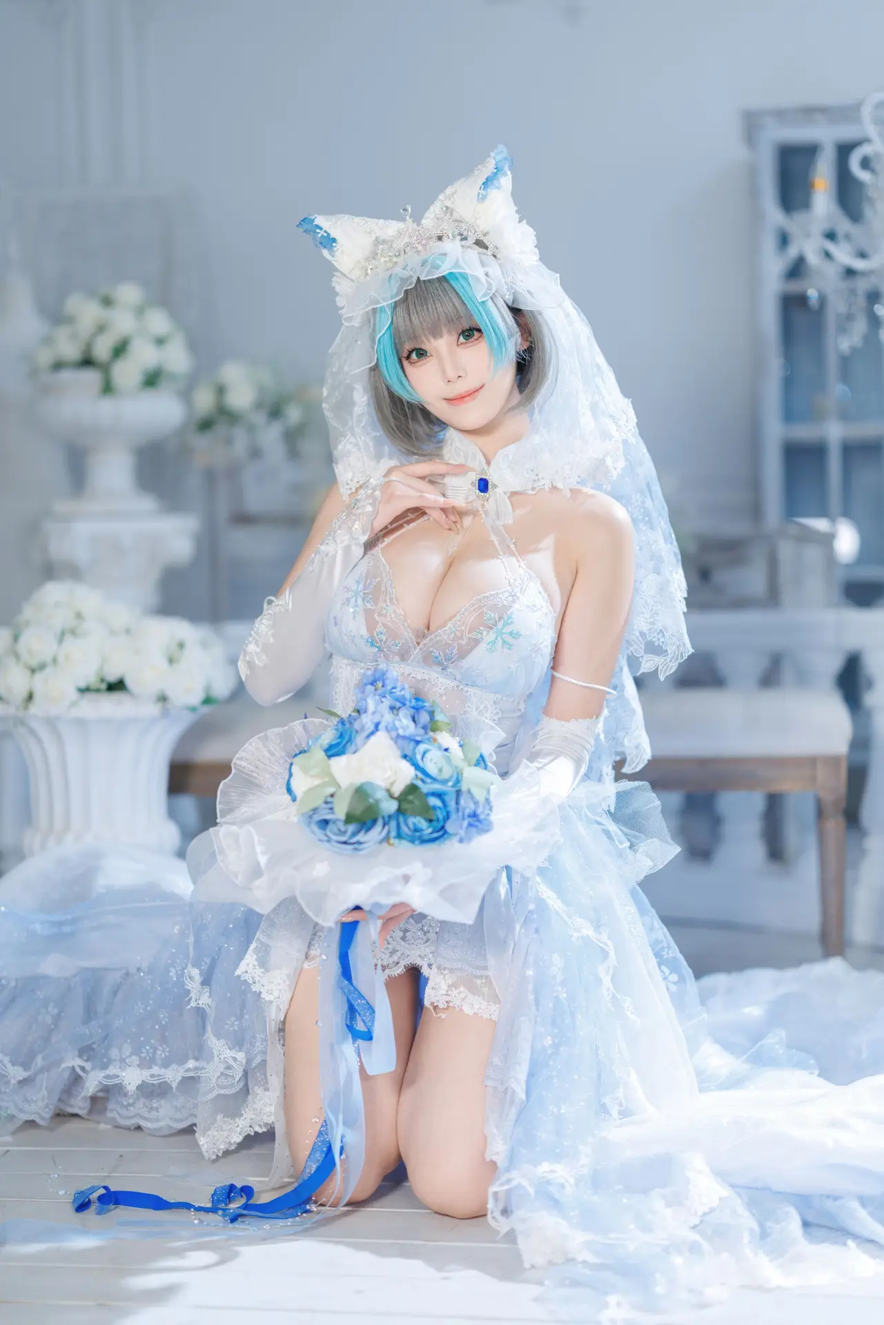 Ảnh Sex Honey Cat Fur Cosplay Azur Lane Cheshire (Wedding Dress)
