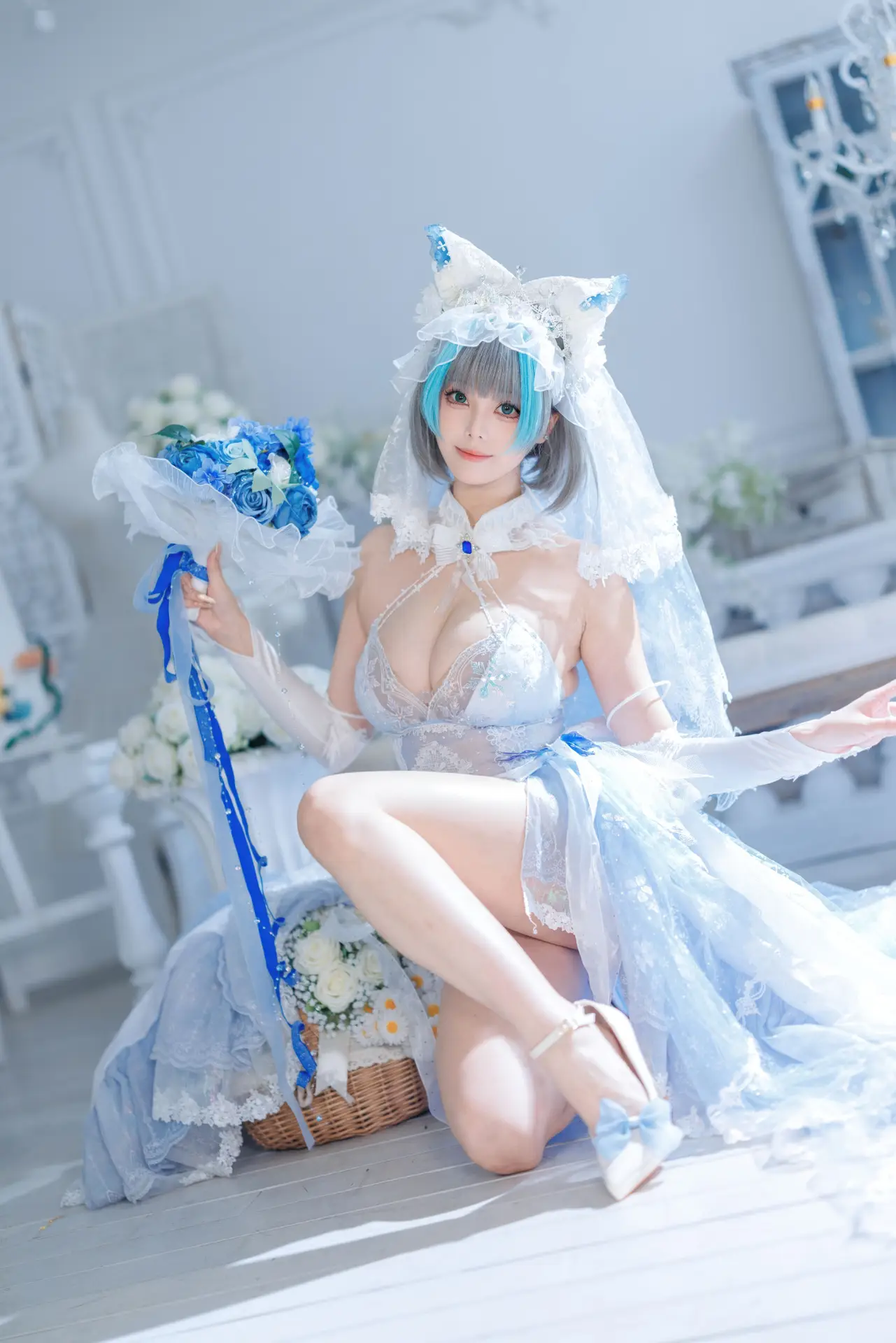 Ảnh Sex Honey Cat Fur Cosplay Azur Lane Cheshire (Wedding Dress)