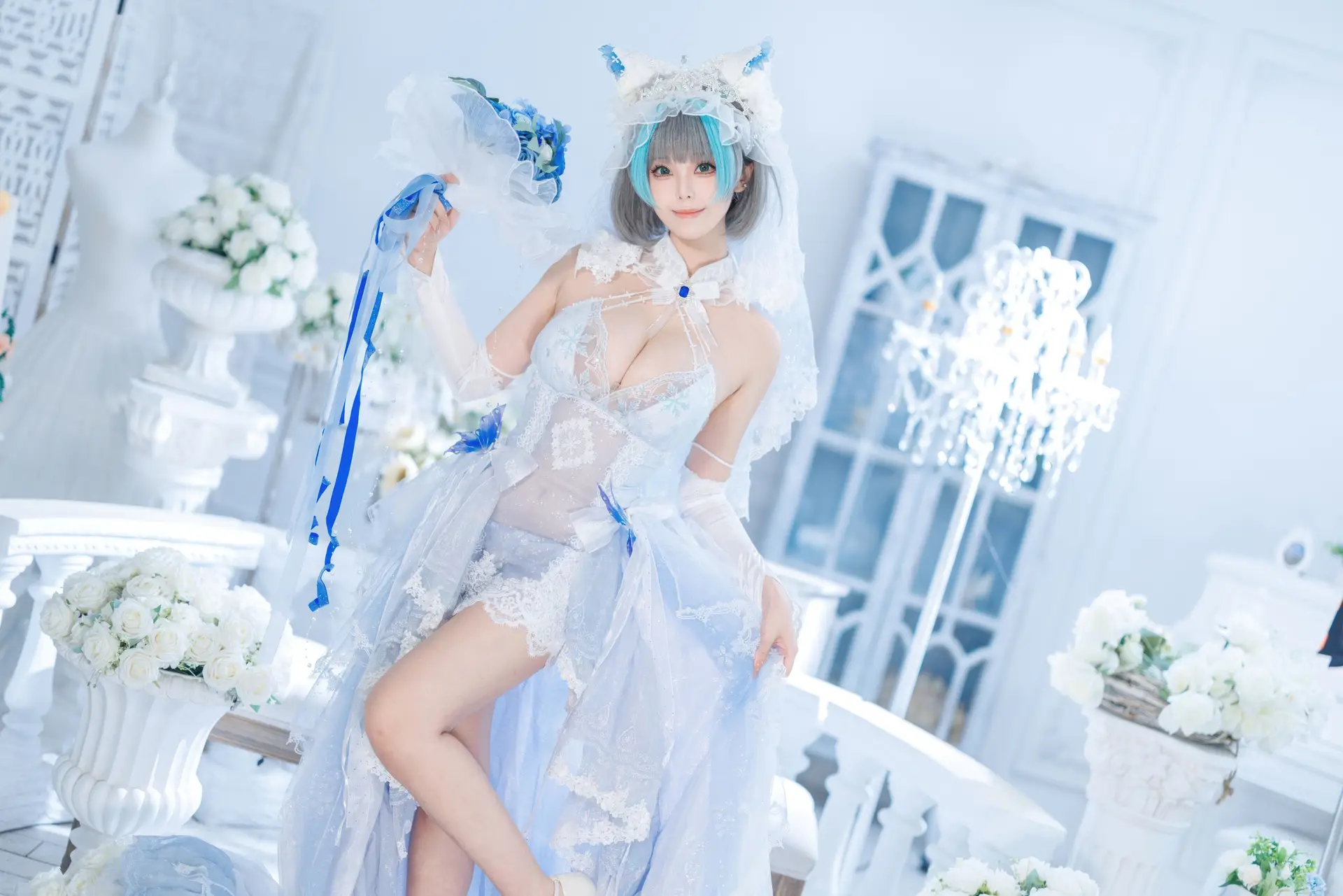 Ảnh Sex Honey Cat Fur Cosplay Azur Lane Cheshire (Wedding Dress)
