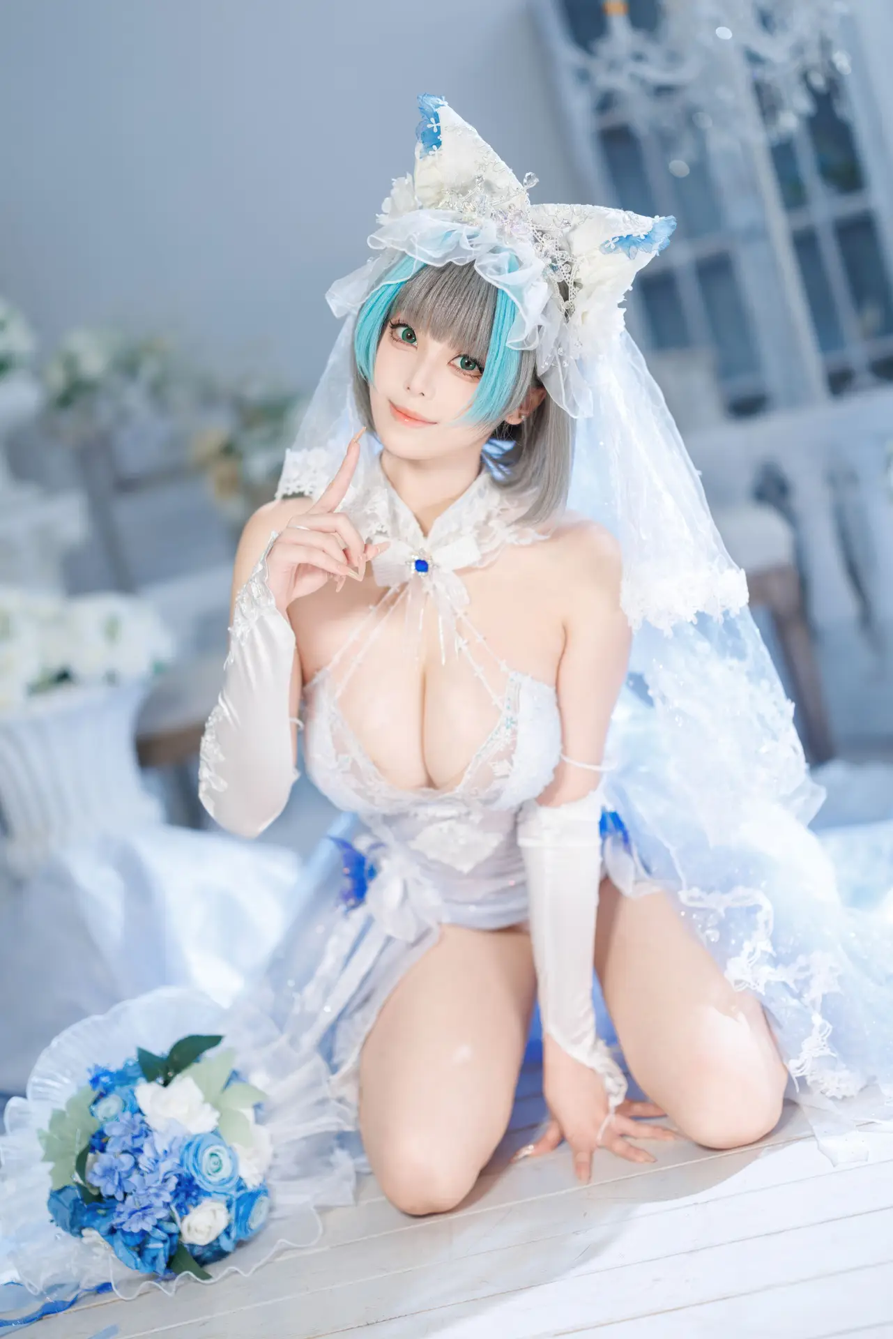 Ảnh Sex Honey Cat Fur Cosplay Azur Lane Cheshire (Wedding Dress)
