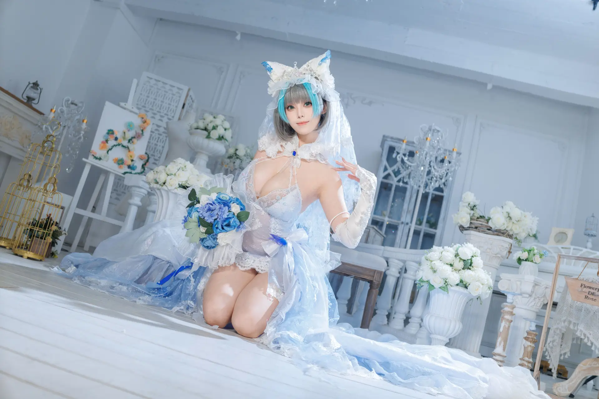 Ảnh Sex Honey Cat Fur Cosplay Azur Lane Cheshire (Wedding Dress)