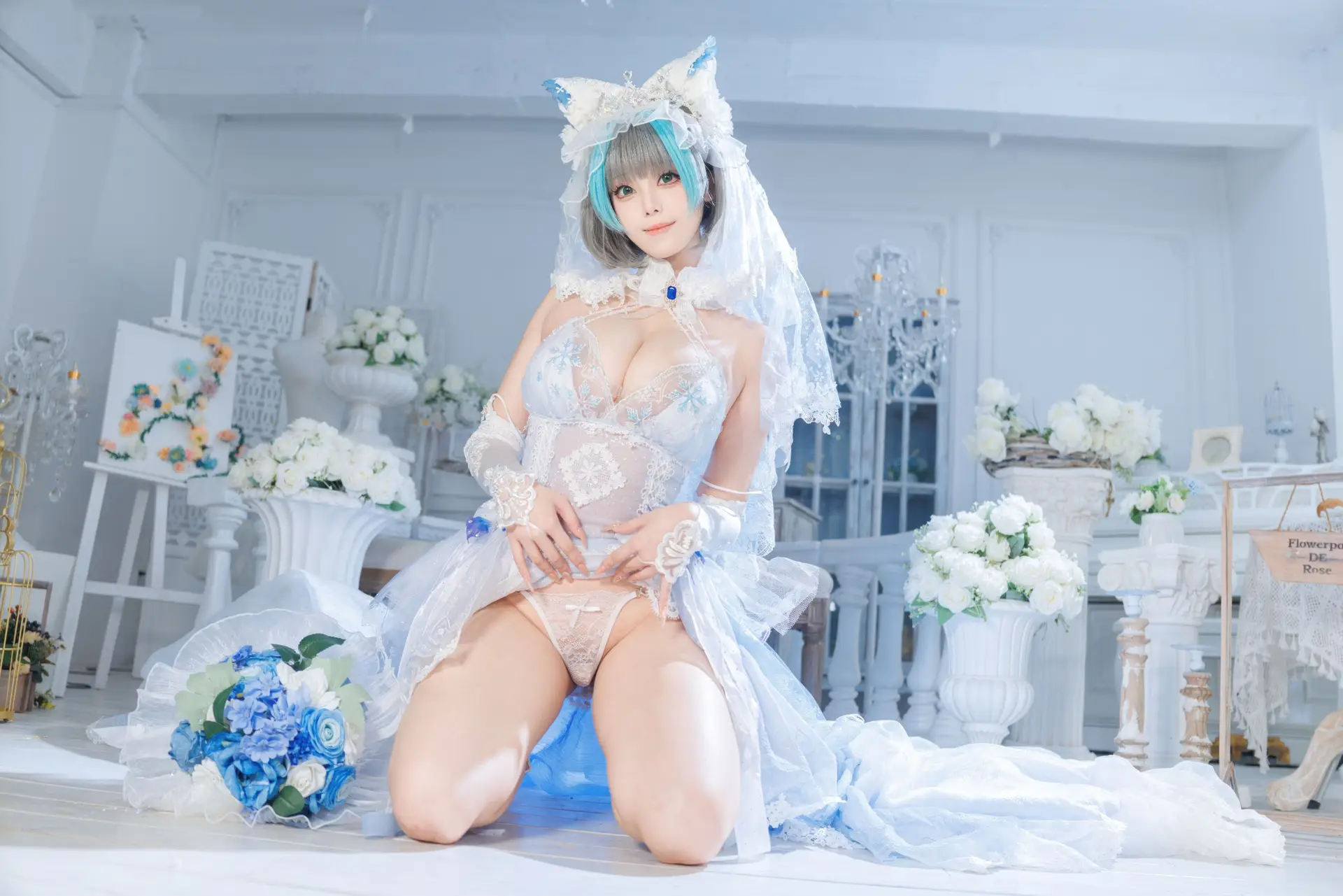 Ảnh Sex Honey Cat Fur Cosplay Azur Lane Cheshire (Wedding Dress)